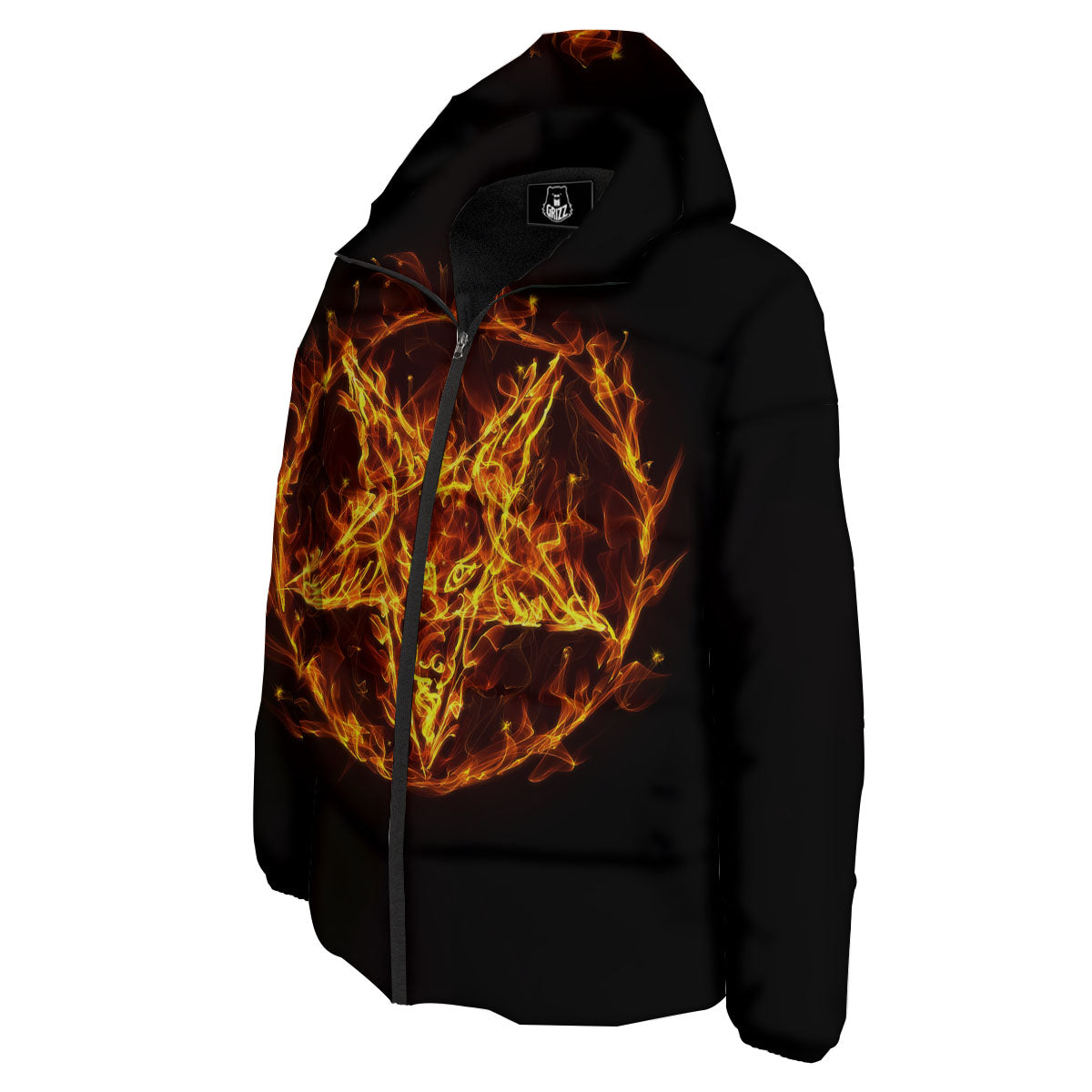 Pentagram Satanic Flame Print Down Jacket-grizzshop