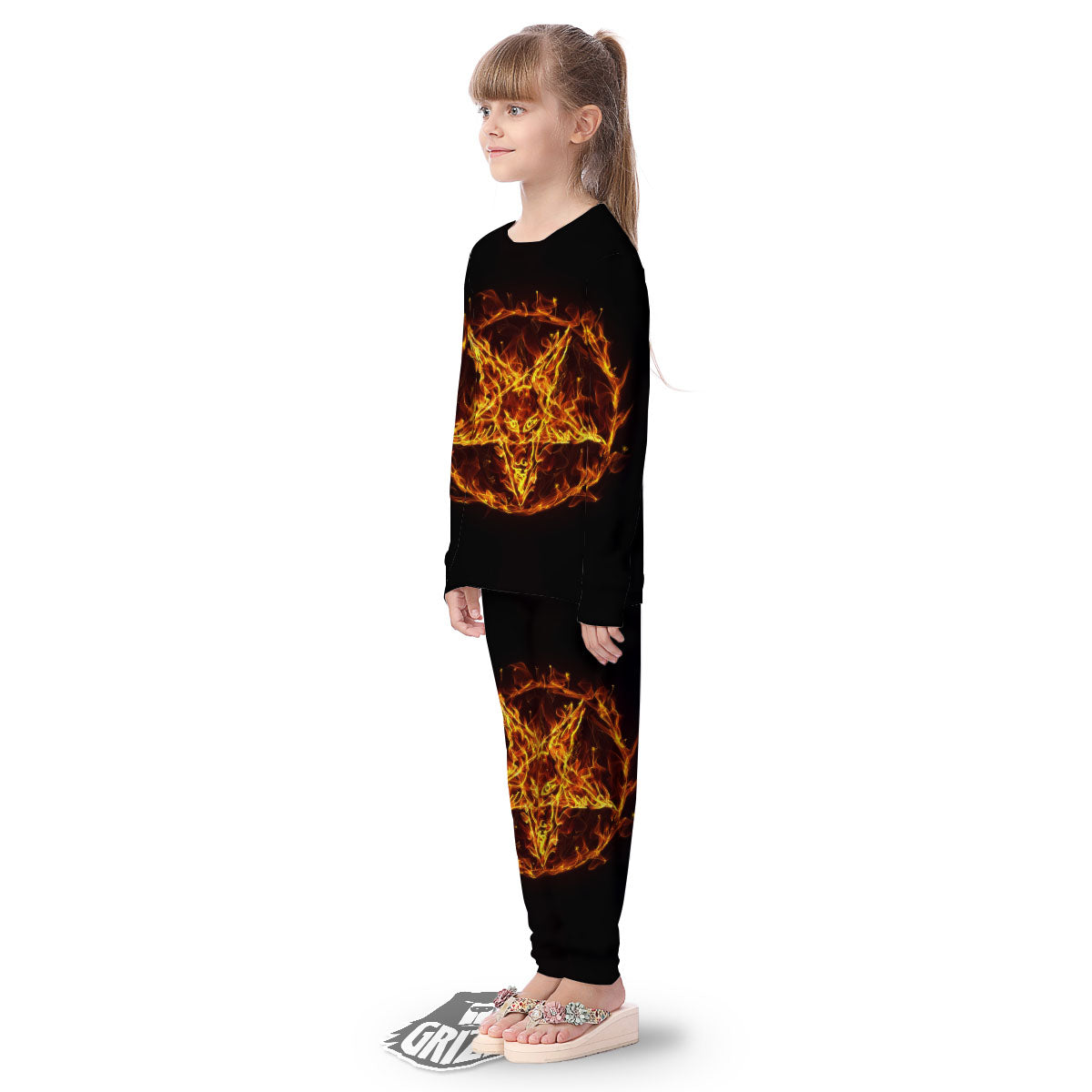 Pentagram Satanic Flame Print Kid's Pajamas-grizzshop