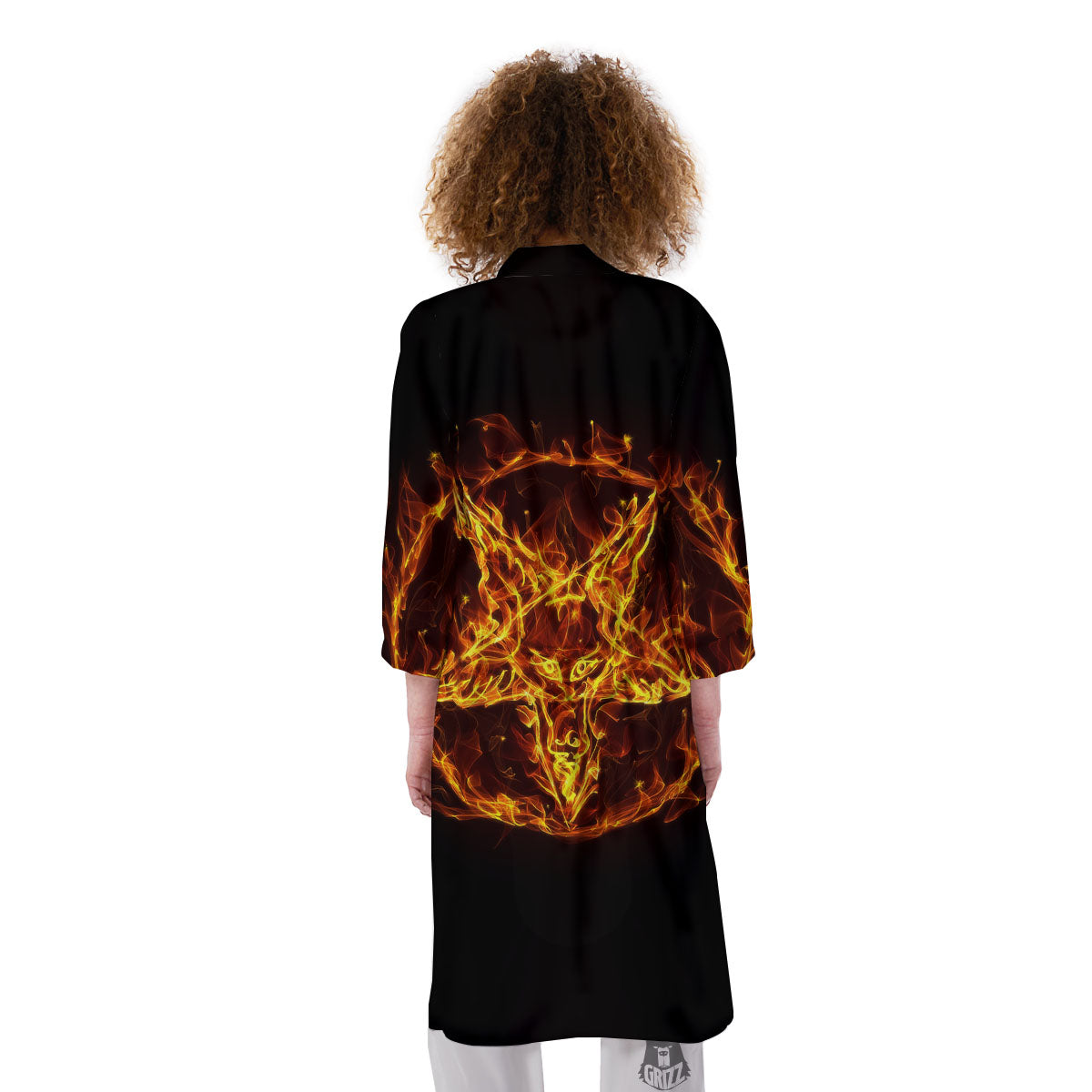 Pentagram Satanic Flame Print Kimono-grizzshop