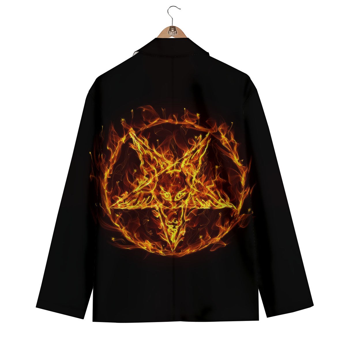 Pentagram Satanic Flame Print Men's Blazer-grizzshop