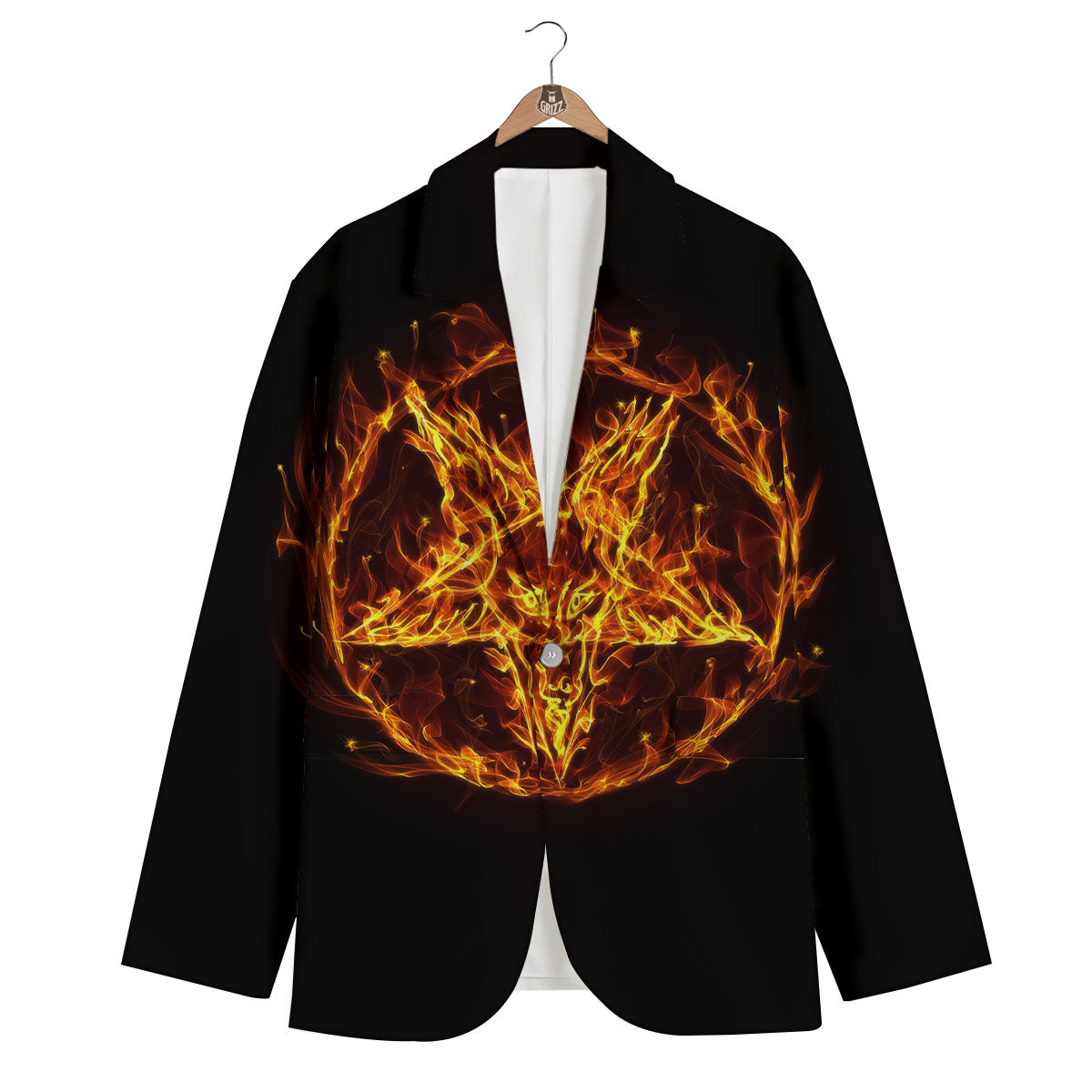 Pentagram Satanic Flame Print Men's Blazer-grizzshop