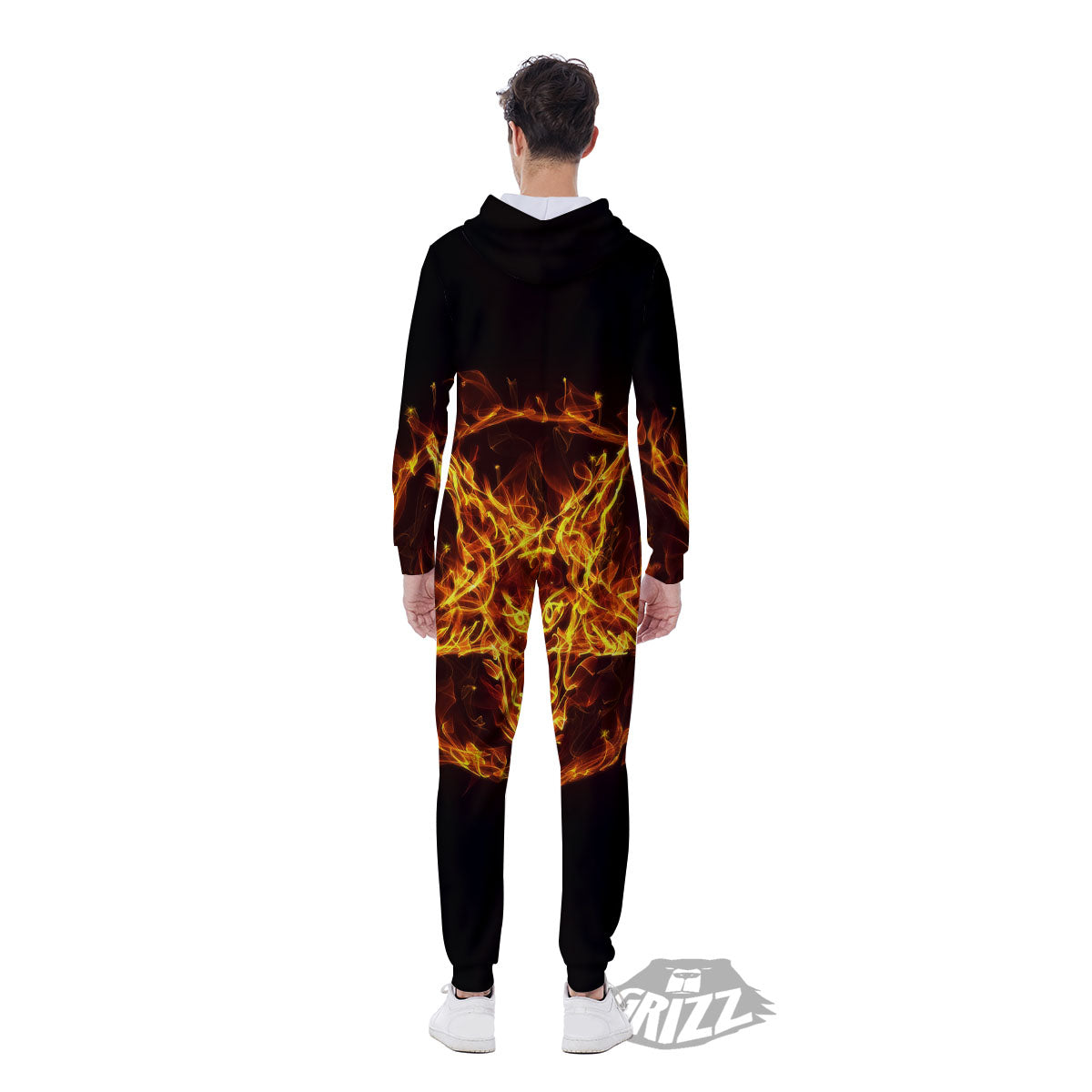 Pentagram Satanic Flame Print Men's Jumpsuit-grizzshop