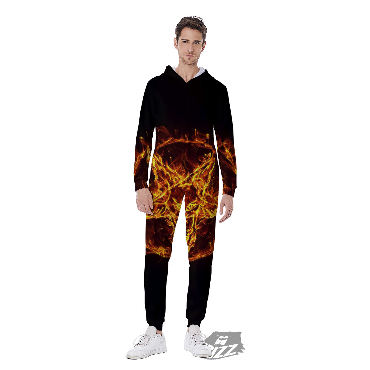 Pentagram Satanic Flame Print Men's Jumpsuit-grizzshop