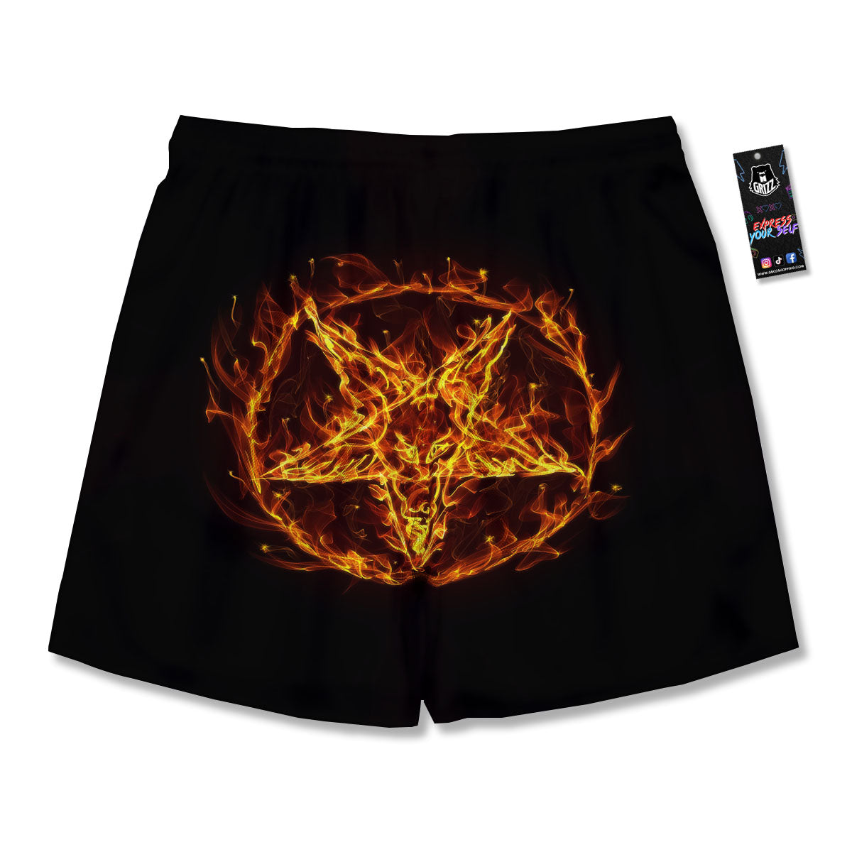 Pentagram Satanic Flame Print Men's Running Shorts-grizzshop