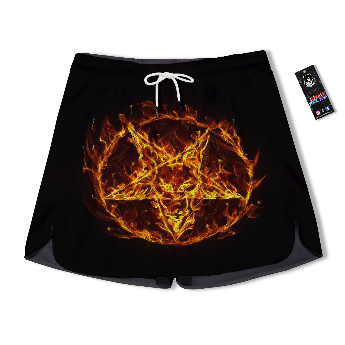 Pentagram Satanic Flame Print Men's Running Shorts-grizzshop
