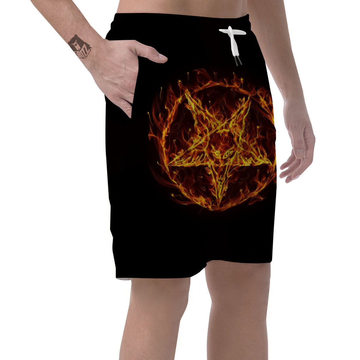Pentagram Satanic Flame Print Men's Shorts-grizzshop