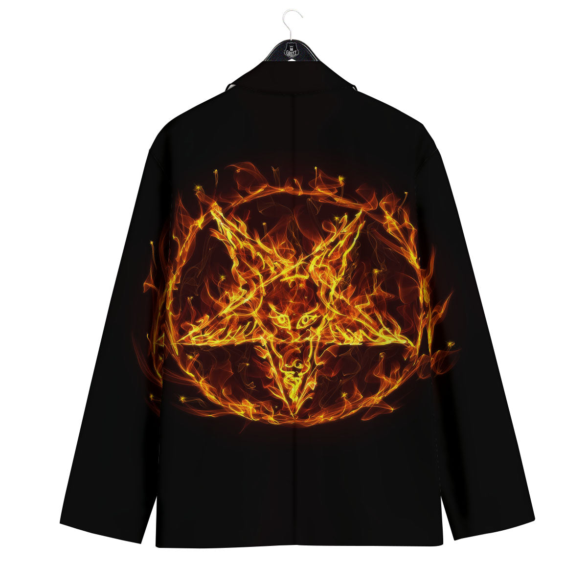 Pentagram Satanic Flame Print Men's Sport Coat-grizzshop