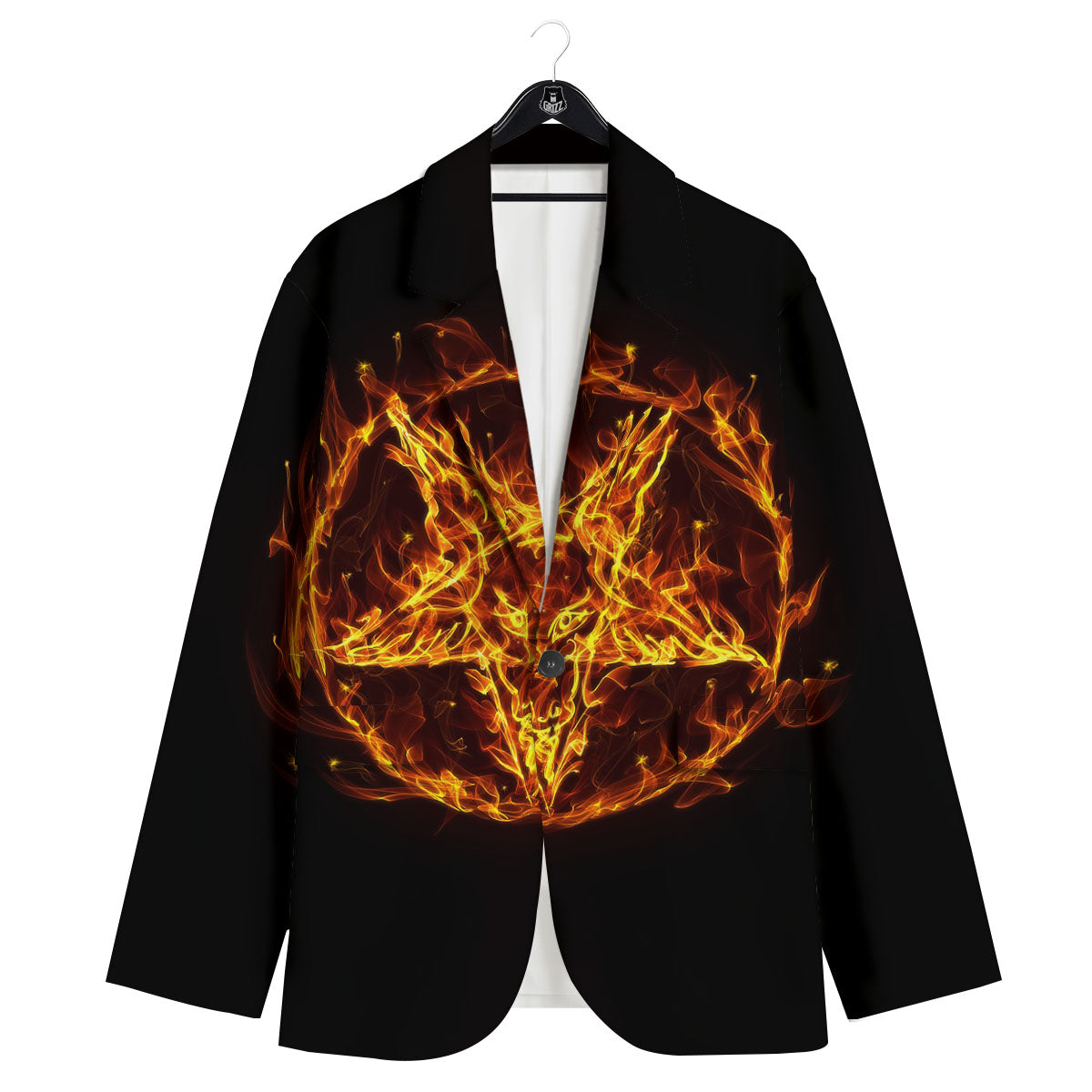 Pentagram Satanic Flame Print Men's Sport Coat-grizzshop