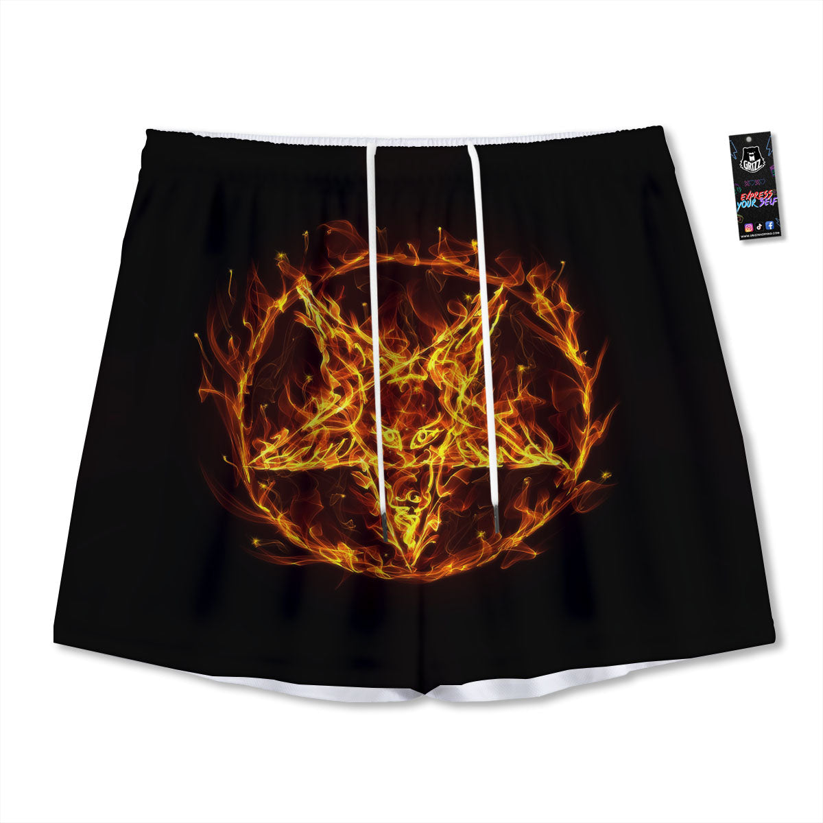 Pentagram Satanic Flame Print Mesh Shorts