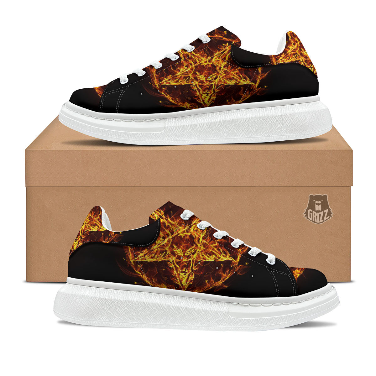 Pentagram Satanic Flame Print Platform Shoes-grizzshop