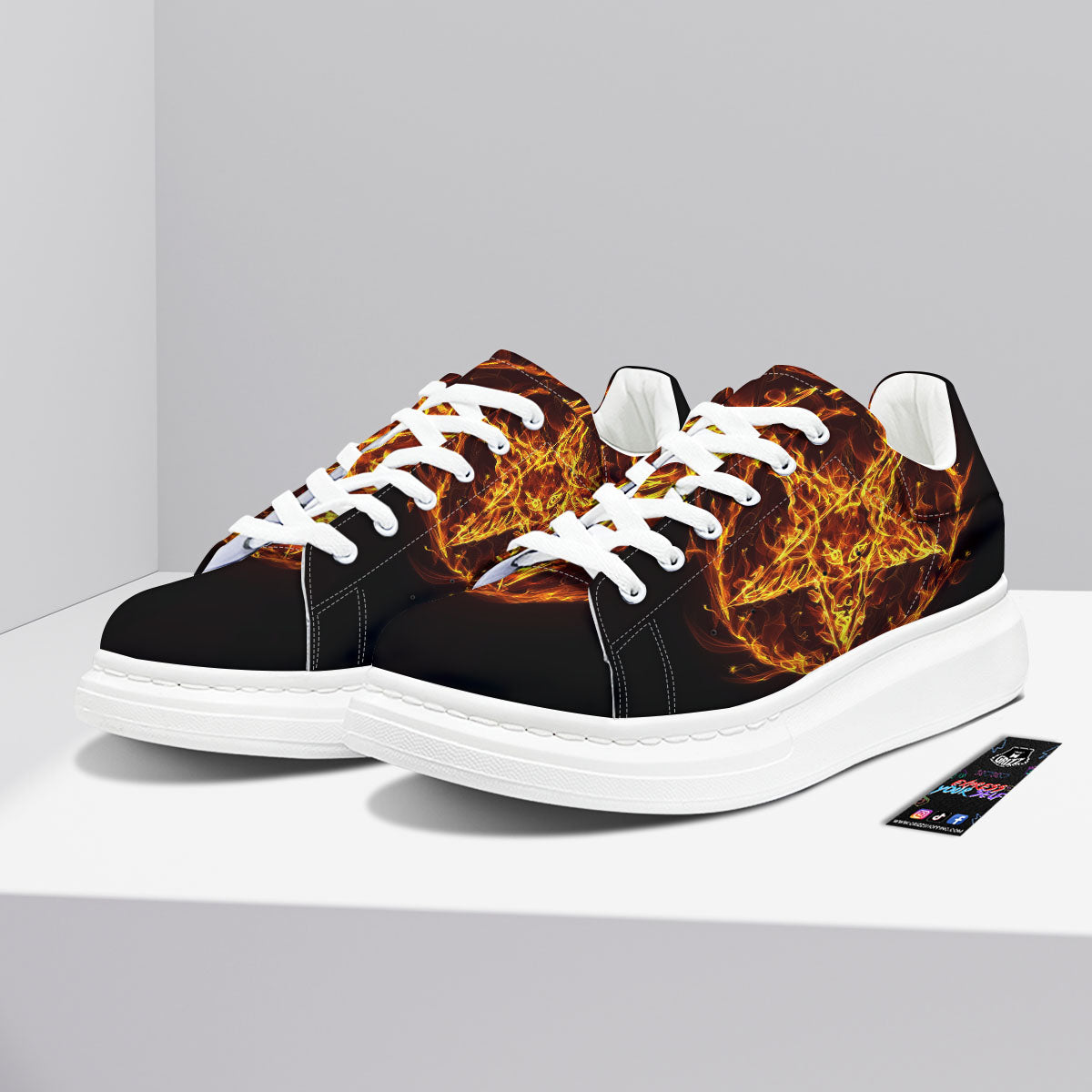 Pentagram Satanic Flame Print Platform Shoes-grizzshop