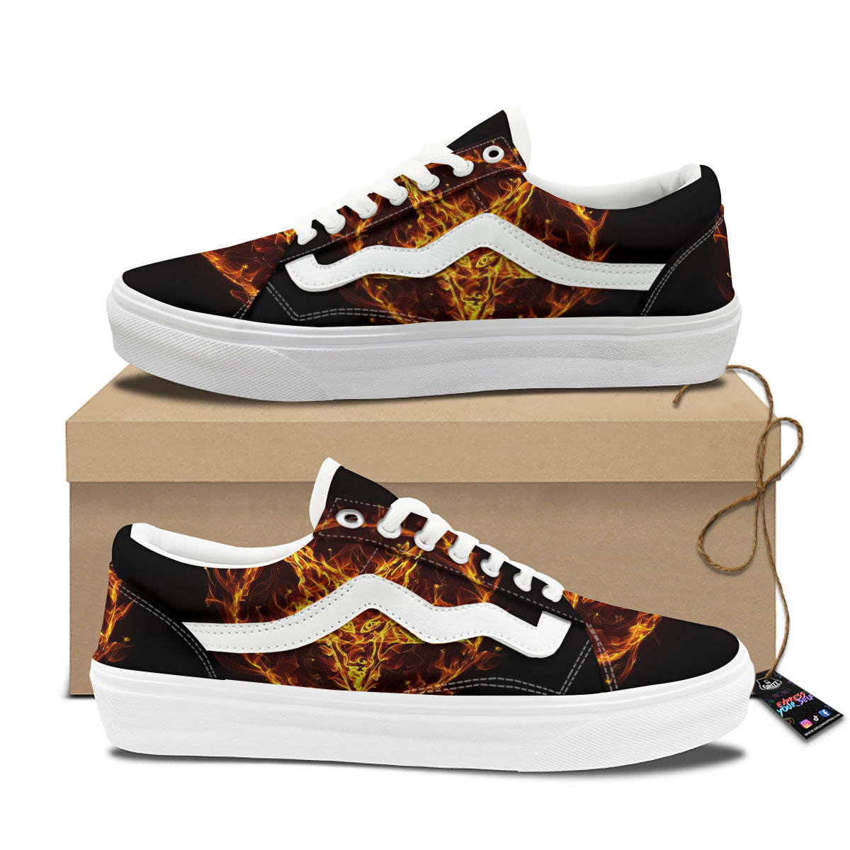 Pentagram Satanic Flame Print Skate Shoes-grizzshop