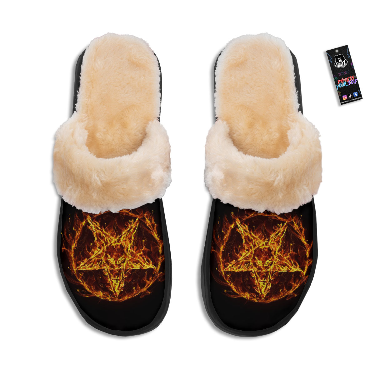 Pentagram Satanic Flame Print Slippers-grizzshop