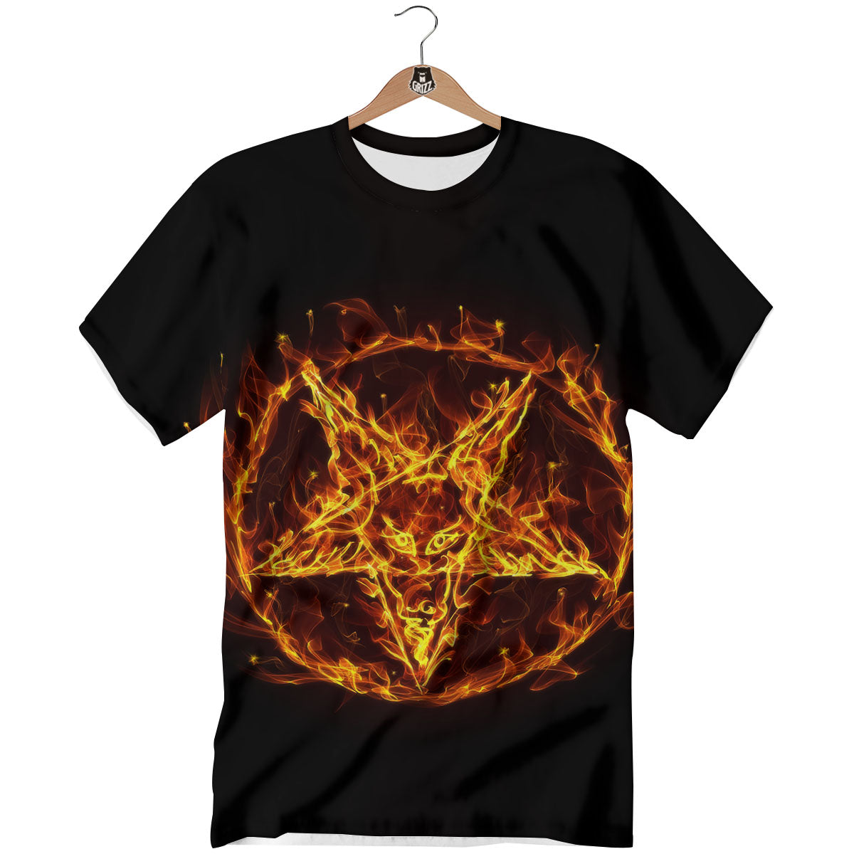 Pentagram Satanic Flame Print T-Shirt-grizzshop
