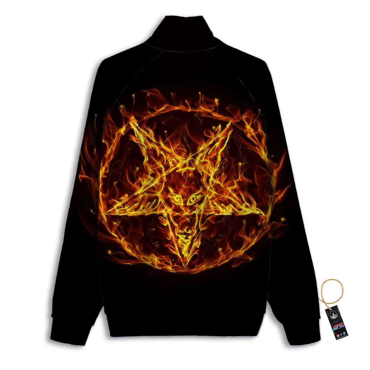 Pentagram Satanic Flame Print Track Jacket-grizzshop