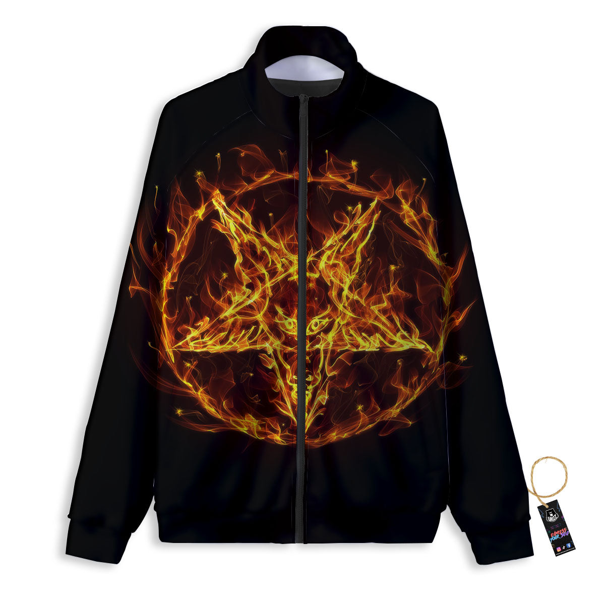 Pentagram Satanic Flame Print Track Jacket-grizzshop