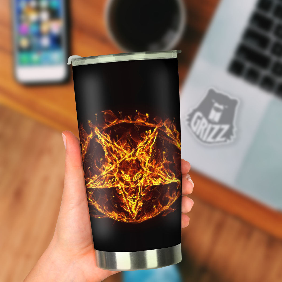 Pentagram Satanic Flame Print Tumbler-grizzshop