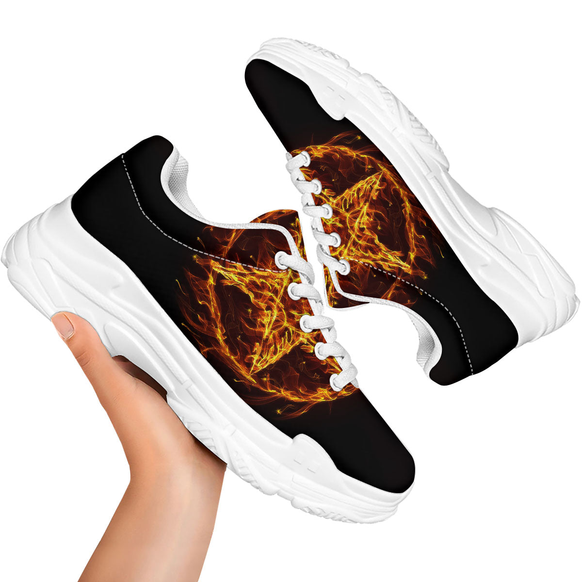 Pentagram Satanic Flame Print White Chunky Shoes-grizzshop