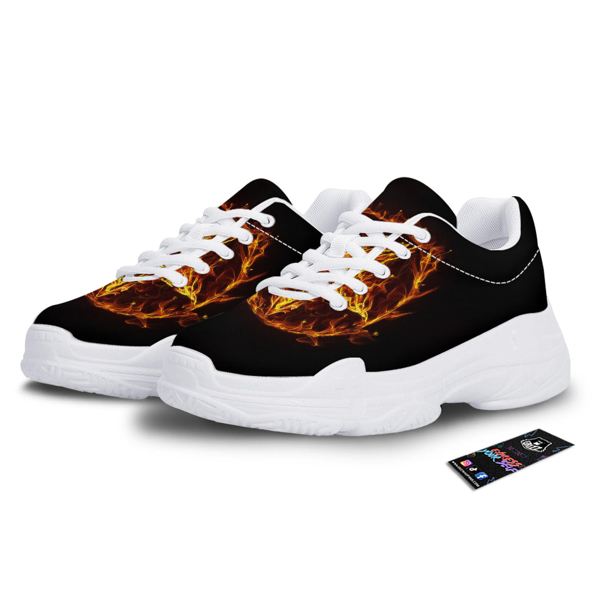 Pentagram Satanic Flame Print White Chunky Shoes-grizzshop