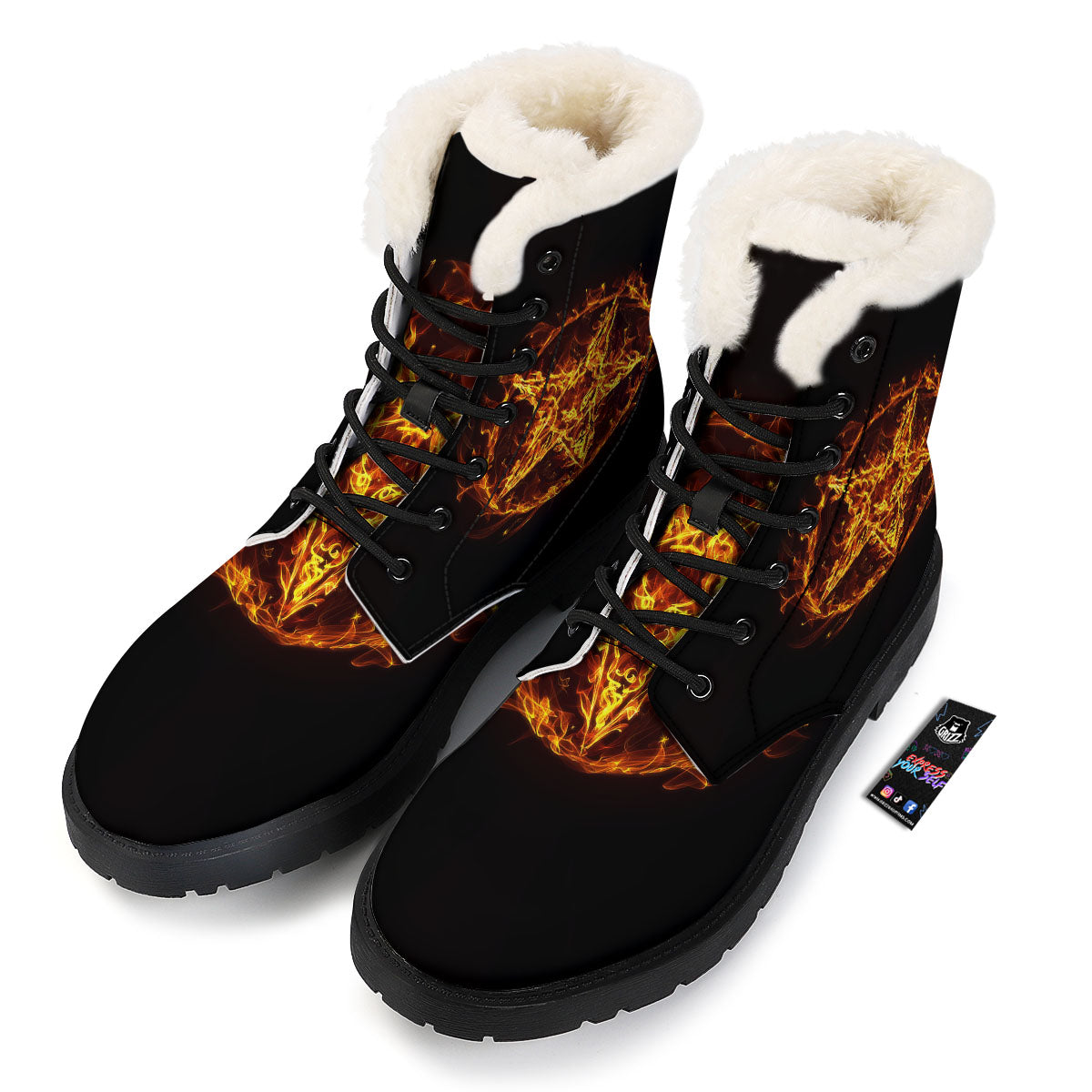 Pentagram Satanic Flame Print Winter Boots-grizzshop