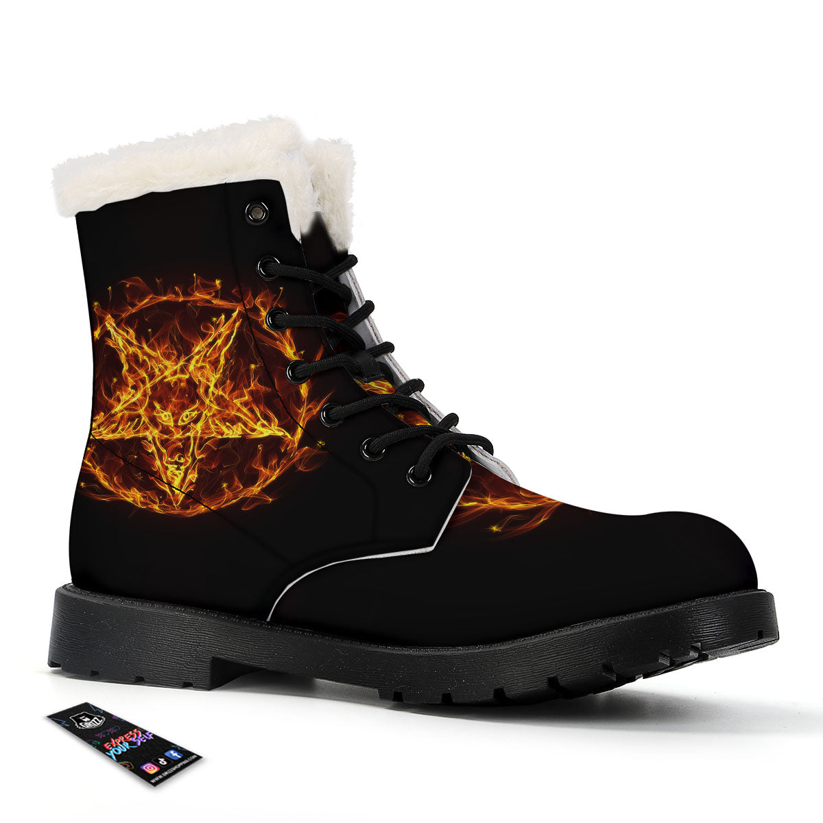 Pentagram Satanic Flame Print Winter Boots-grizzshop