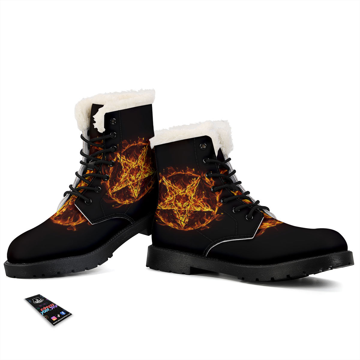 Pentagram Satanic Flame Print Winter Boots-grizzshop