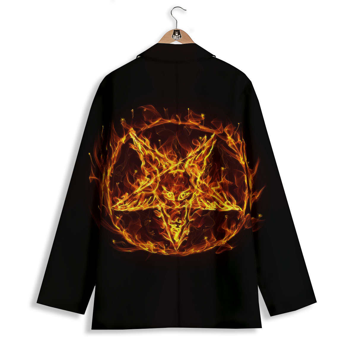 Pentagram Satanic Flame Print Women's Blazer-grizzshop