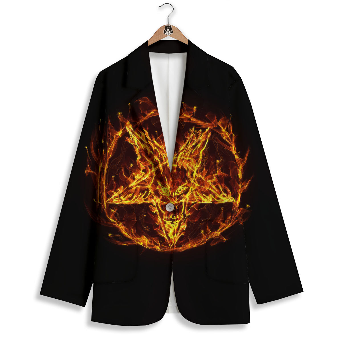 Pentagram Satanic Flame Print Women's Blazer-grizzshop