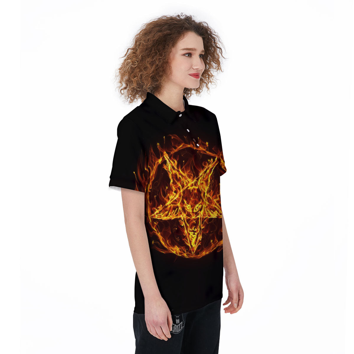 Pentagram Satanic Flame Print Women's Golf Shirts-grizzshop
