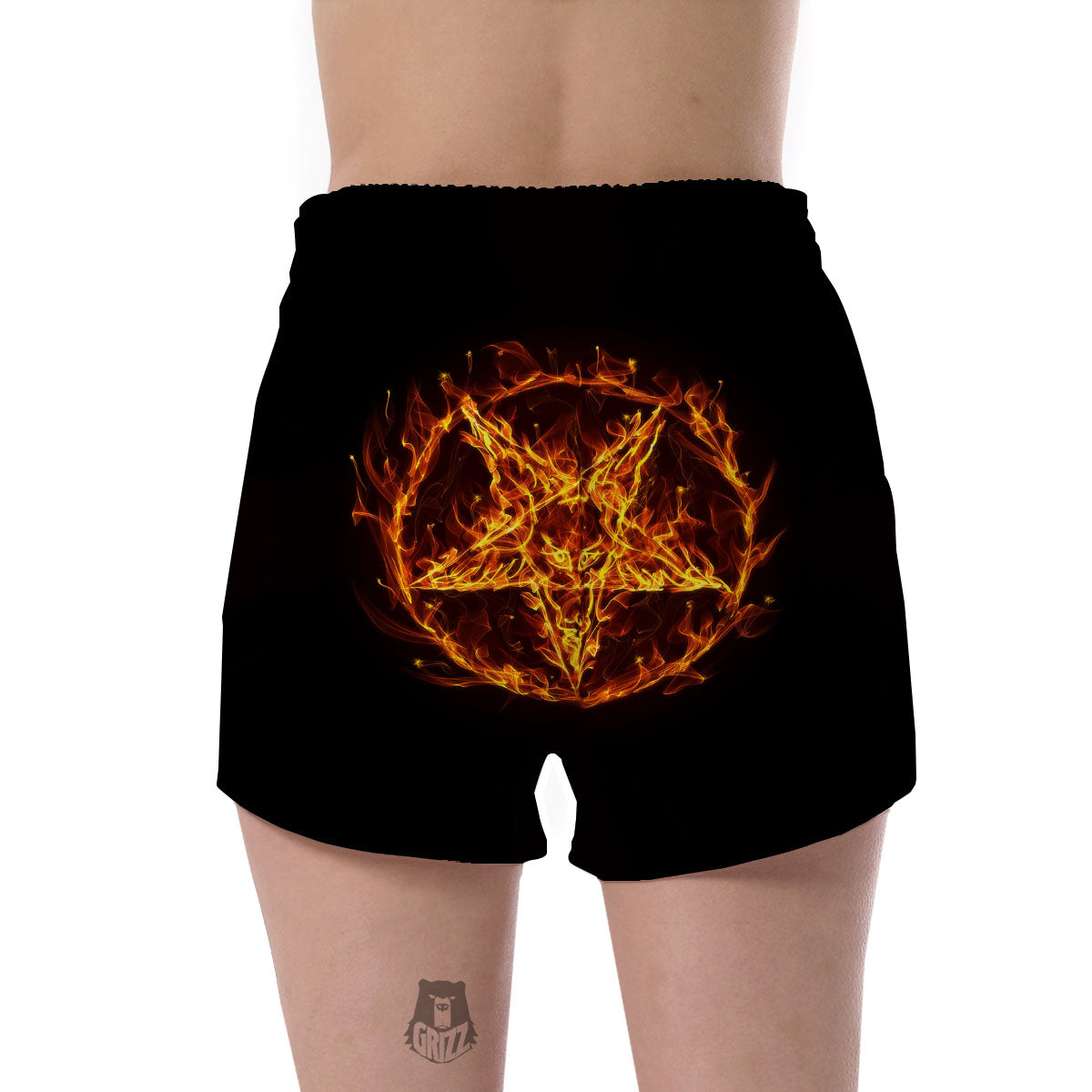 Pentagram Satanic Flame Print Women's Shorts-grizzshop