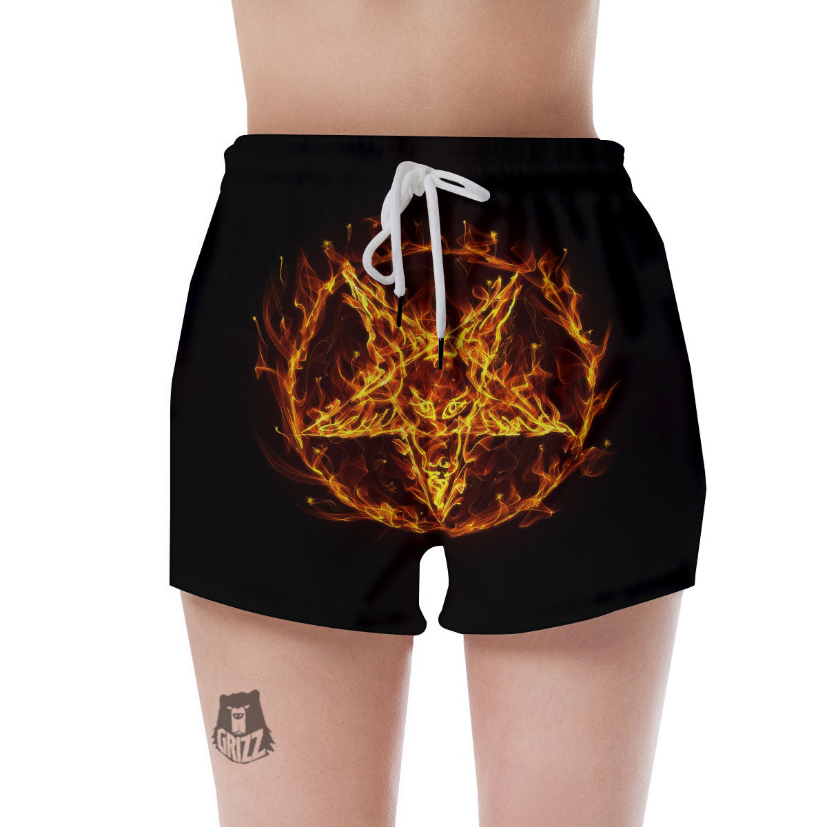 Pentagram Satanic Flame Print Women's Shorts-grizzshop