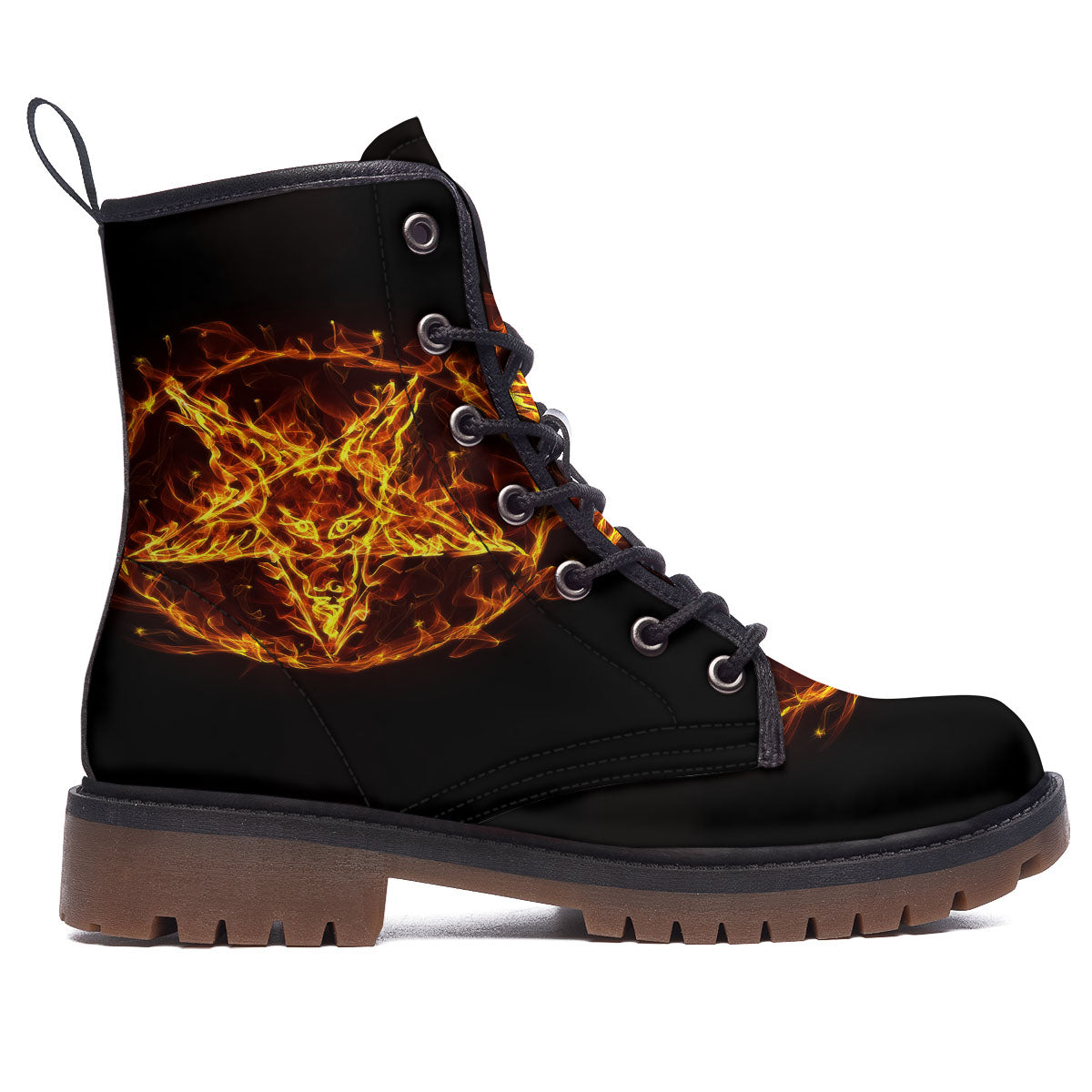Pentagram Satanic Flame Print Work Boots-grizzshop