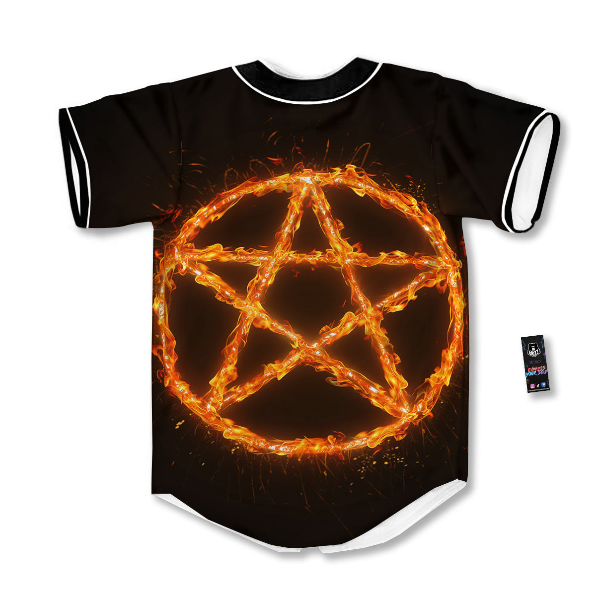 Pentagram Symbol Flaming Print Baseball Jersey-grizzshop