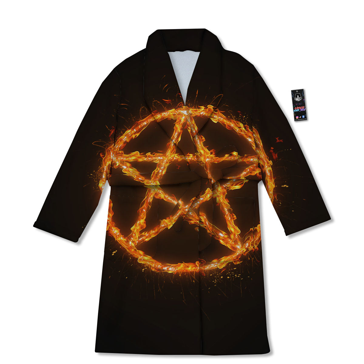 Pentagram Symbol Flaming Print Bathrobe-grizzshop