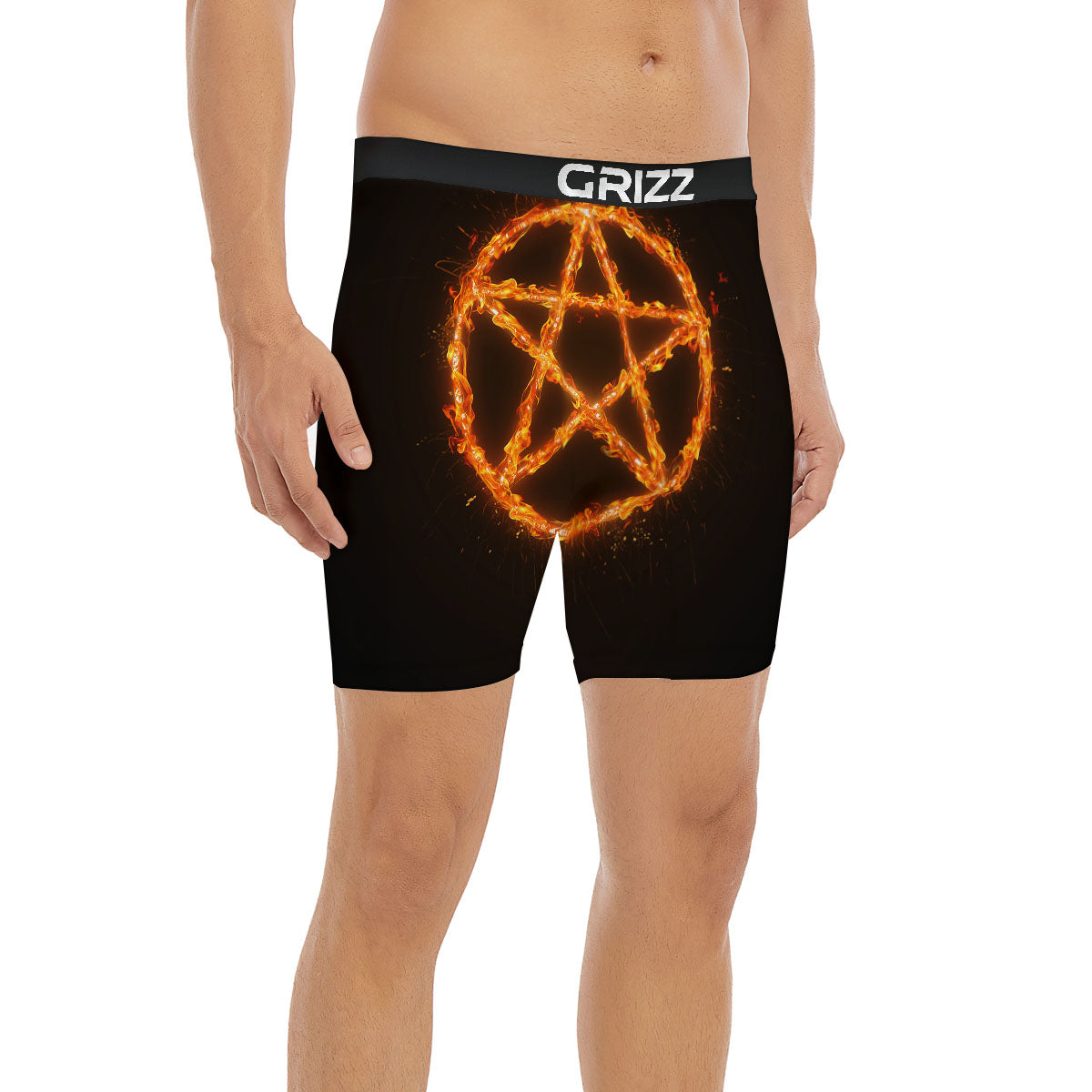 Pentagram Symbol Flaming Print Boxer Briefs-grizzshop