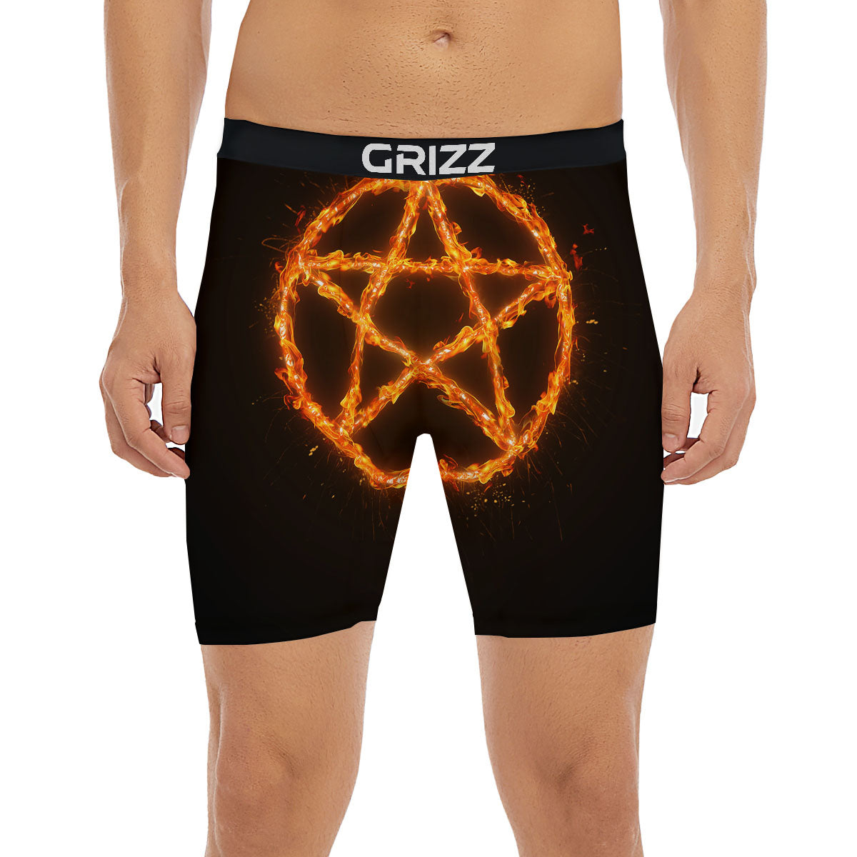Pentagram Symbol Flaming Print Boxer Briefs-grizzshop