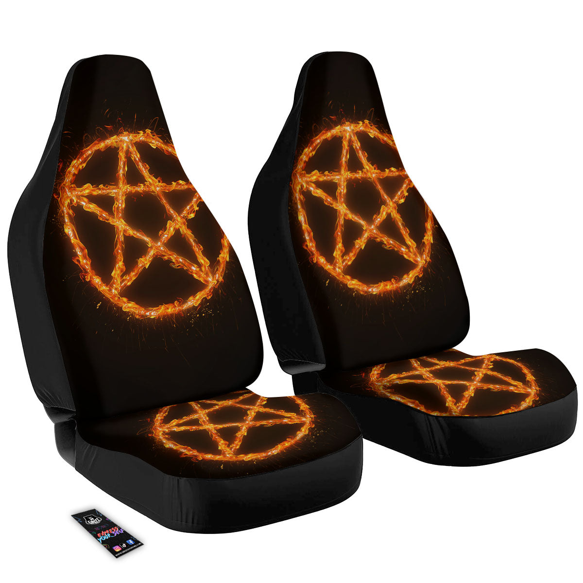 Pentagram Symbol Flaming Print Car Seat Covers-grizzshop