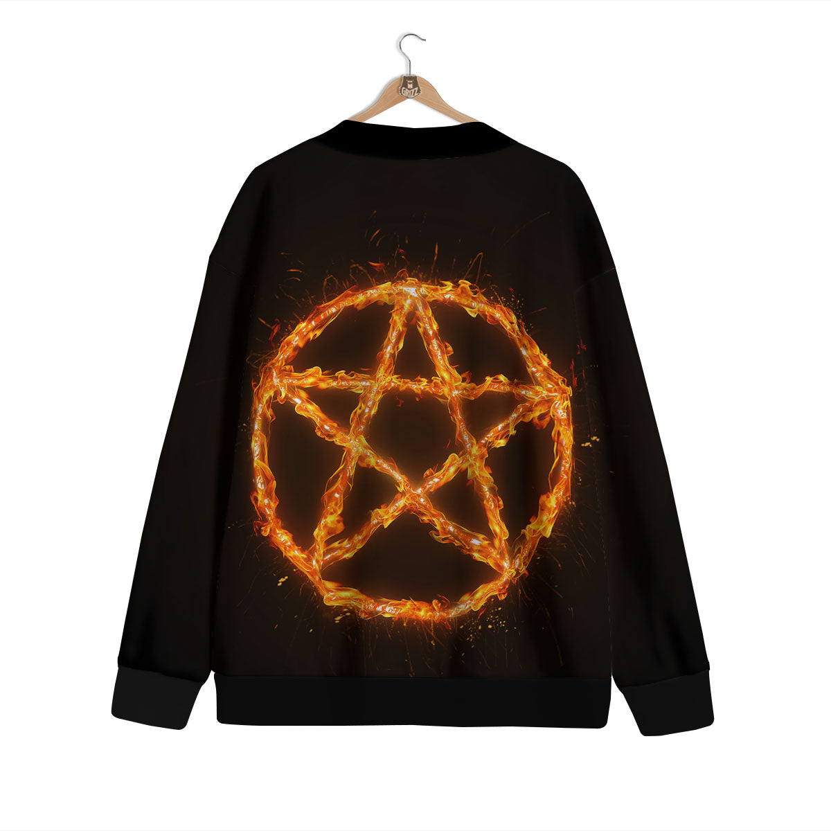 Pentagram Symbol Flaming Print Cardigan-grizzshop