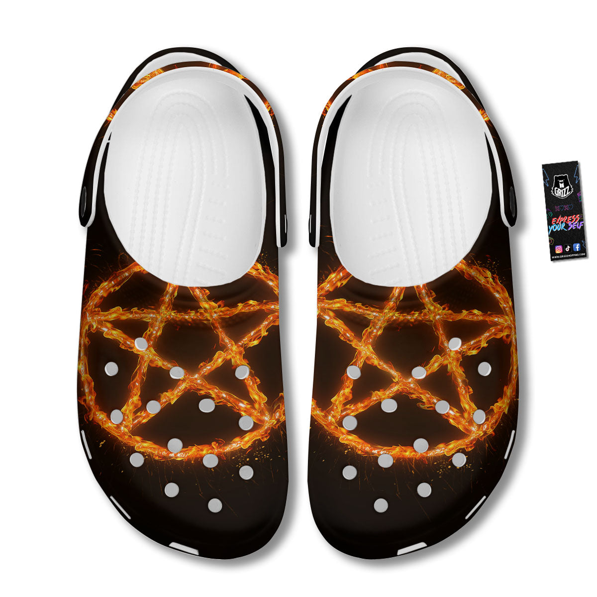 Pentagram Symbol Flaming Print Clog-grizzshop