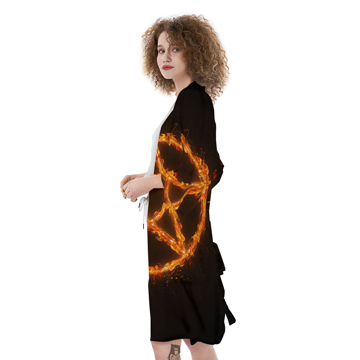 Pentagram Symbol Flaming Print Kimono-grizzshop