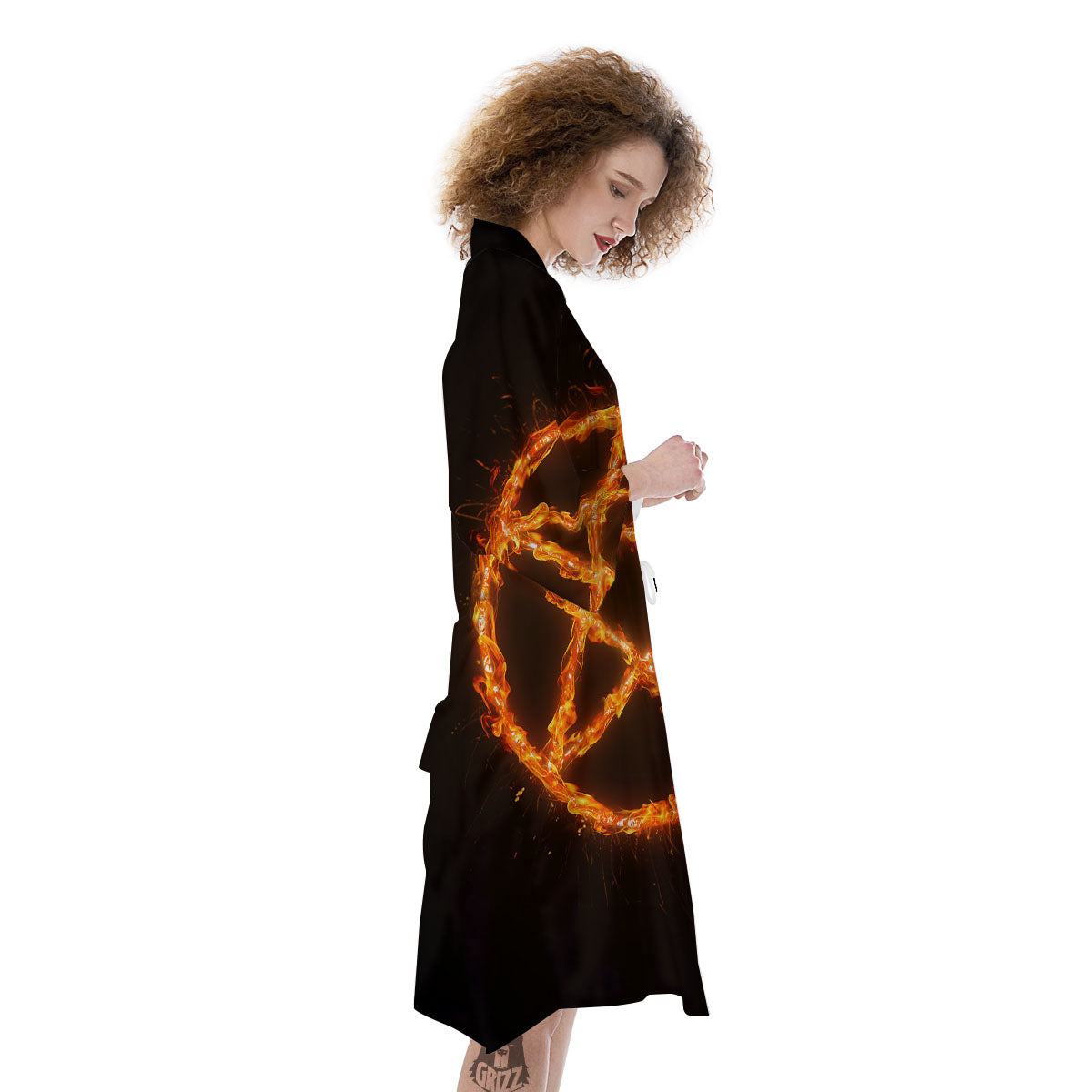 Pentagram Symbol Flaming Print Kimono-grizzshop