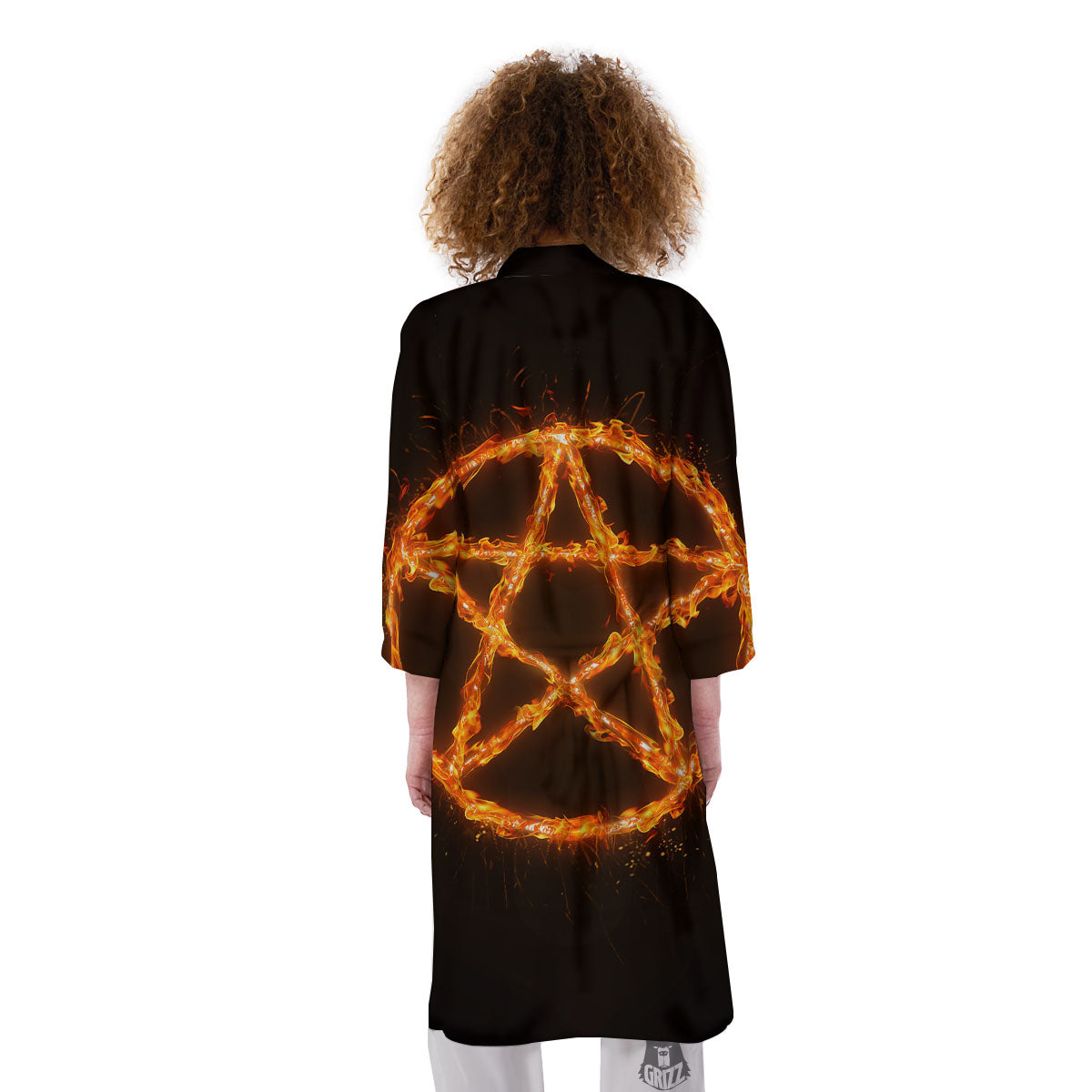Pentagram Symbol Flaming Print Kimono-grizzshop