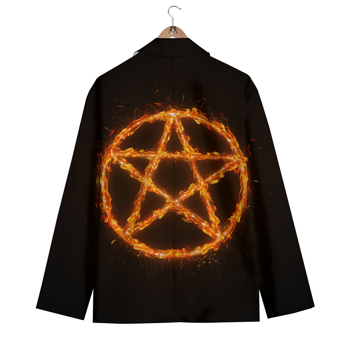 Pentagram Symbol Flaming Print Men's Blazer-grizzshop