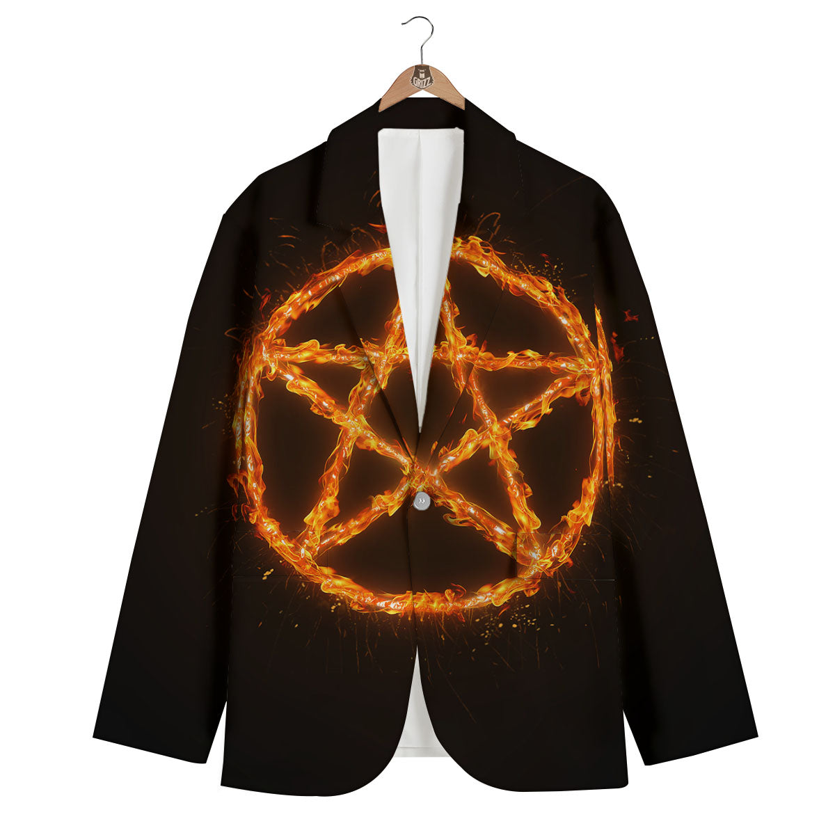 Pentagram Symbol Flaming Print Men's Blazer-grizzshop