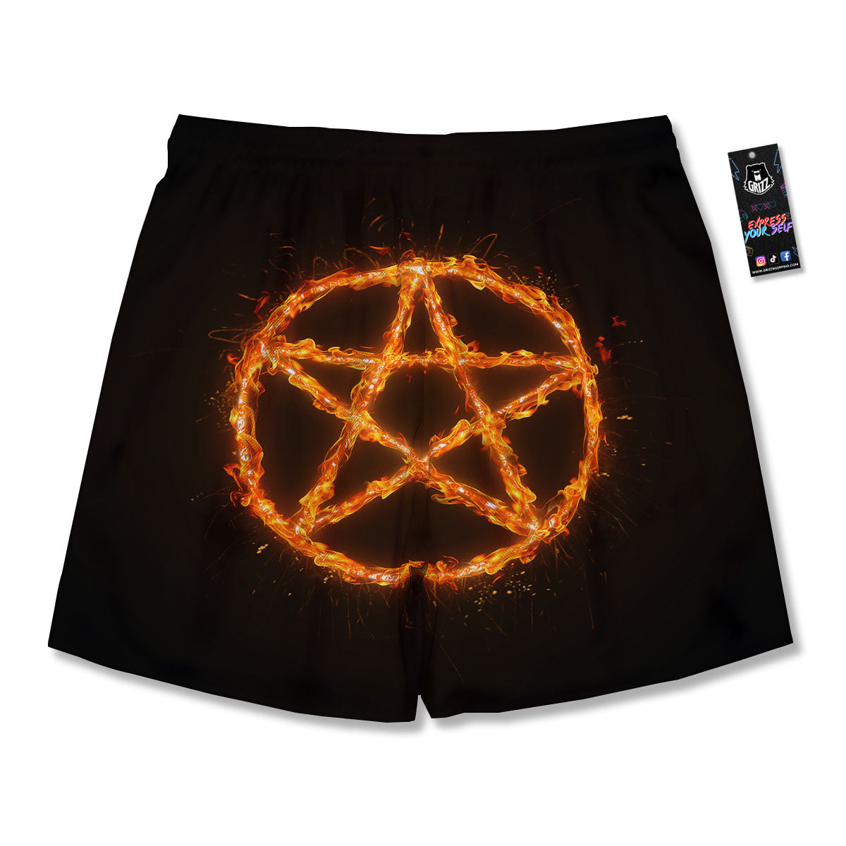 Pentagram Symbol Flaming Print Men's Running Shorts-grizzshop
