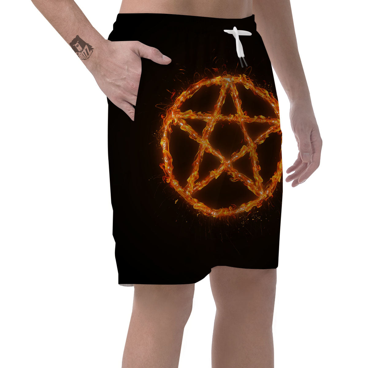 Pentagram Symbol Flaming Print Men's Shorts-grizzshop