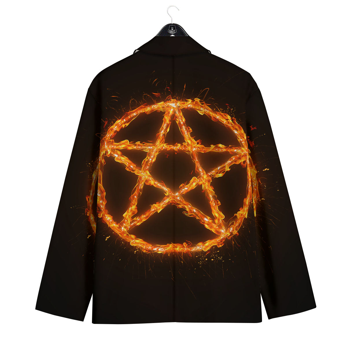 Pentagram Symbol Flaming Print Men's Sport Coat-grizzshop