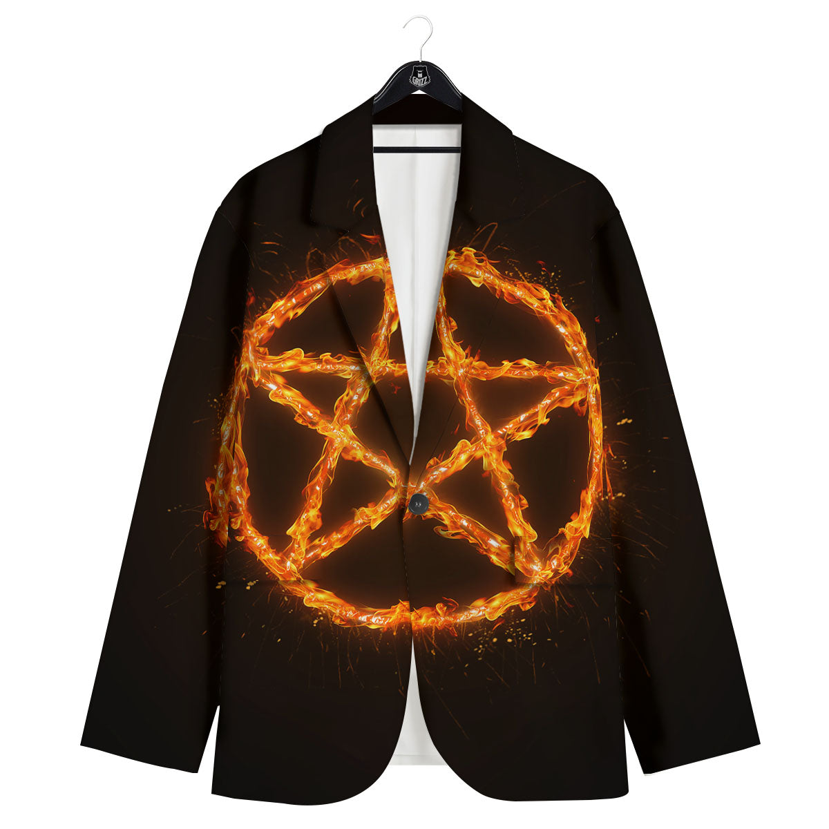Pentagram Symbol Flaming Print Men's Sport Coat-grizzshop