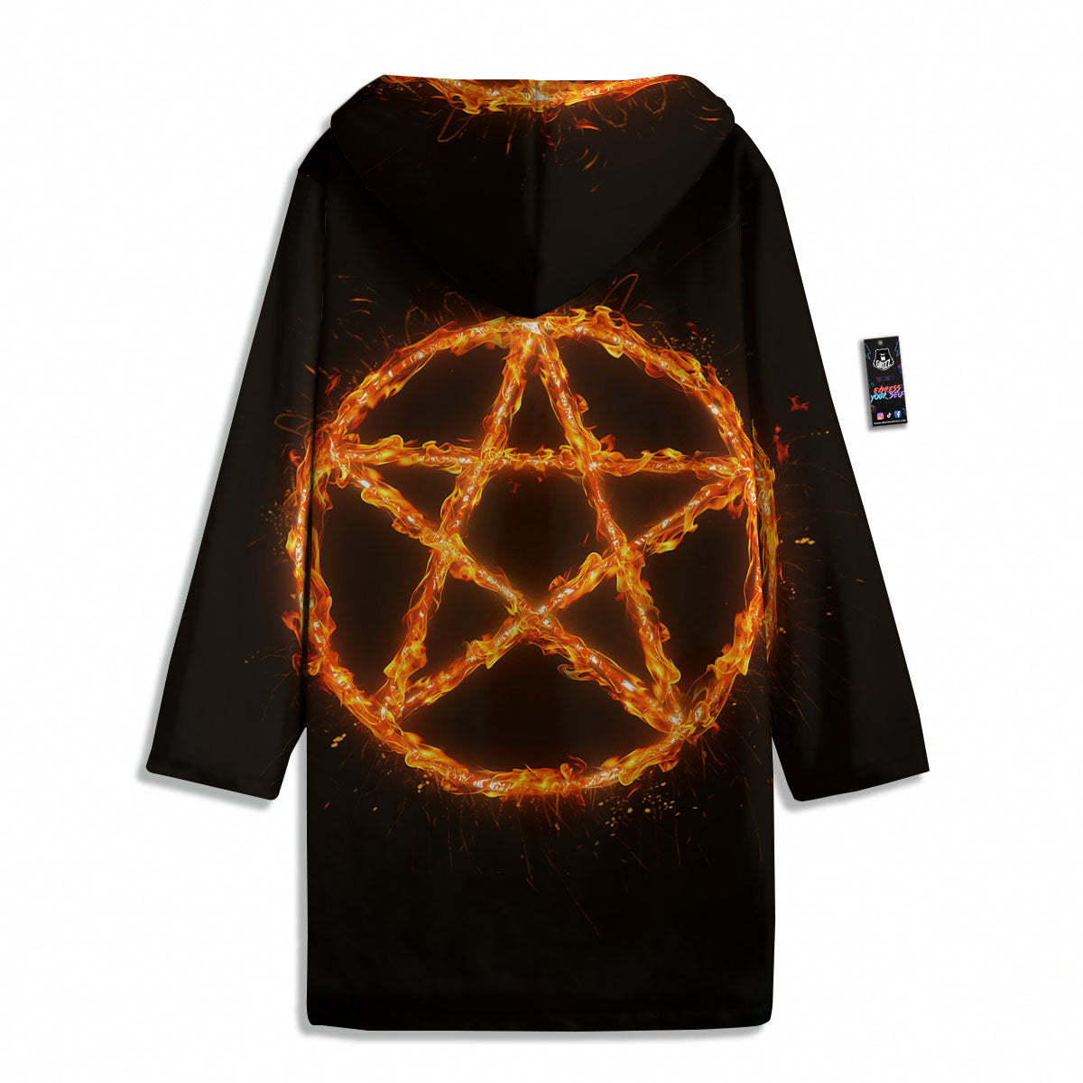 Pentagram Symbol Flaming Print Men's Windbreaker Jacket-grizzshop