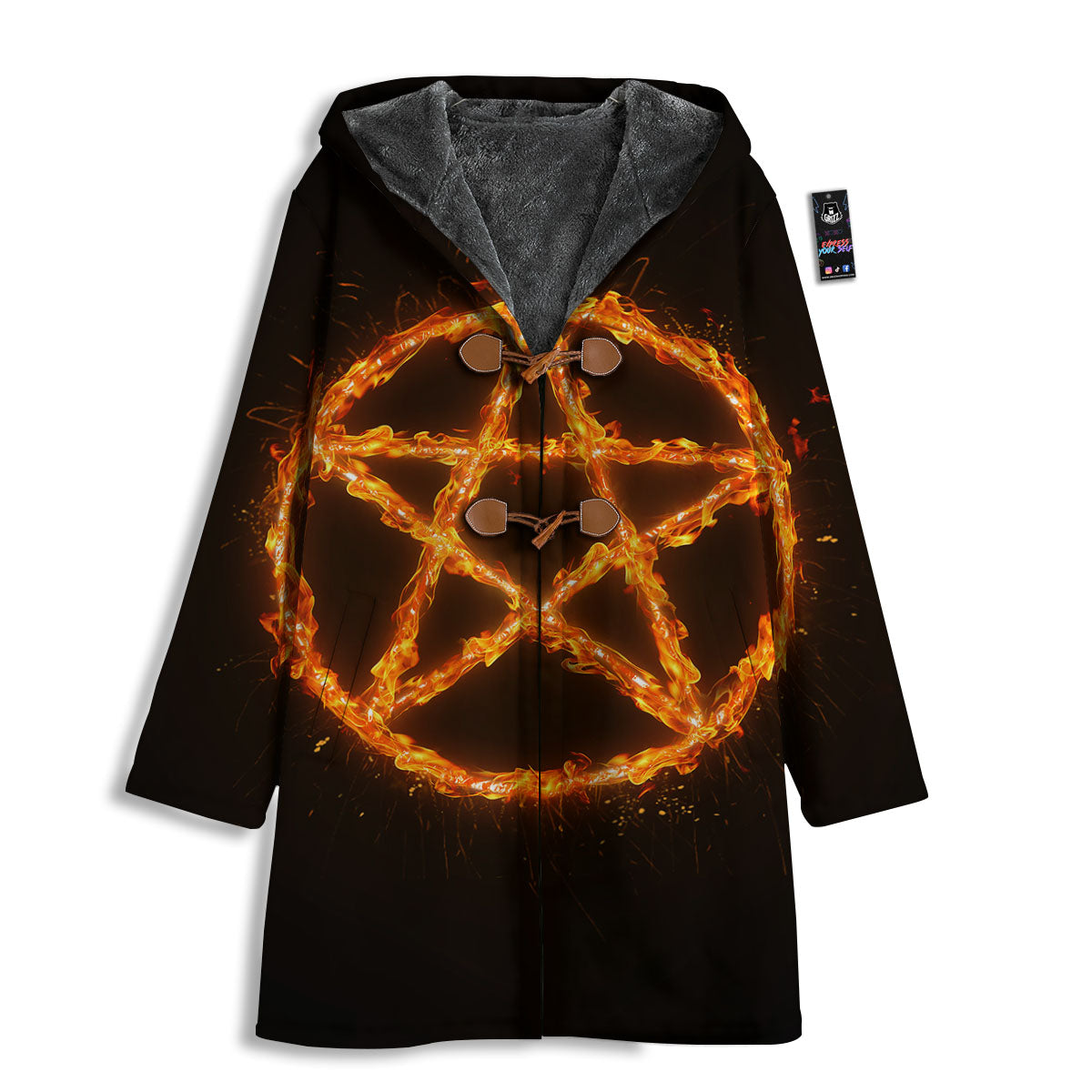 Pentagram Symbol Flaming Print Men's Windbreaker Jacket-grizzshop